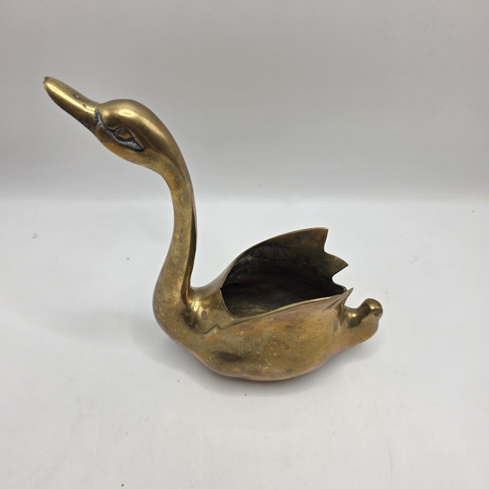 Vintage Brass Swan Planter Catchall Dish Gold Bird Figurine Mid Century Decor - Picture 2 of 10